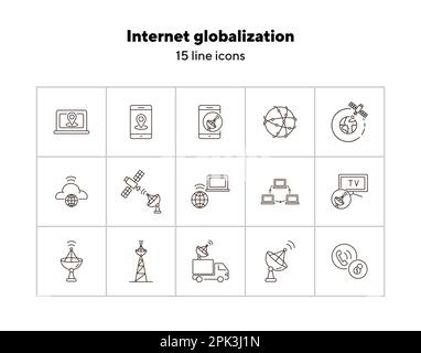 Dünne Symbolgruppe für Internetglobalisierung Stock Vektor
