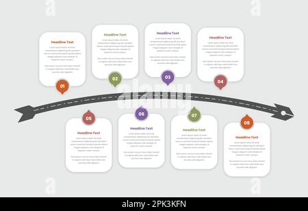 Business-Roadmap oder Infografik-Vorlage mit Nummer für Text- und Datenpräsentation Stock Vektor