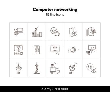 Dünne Symbolgruppe für Computernetzwerke Stock Vektor