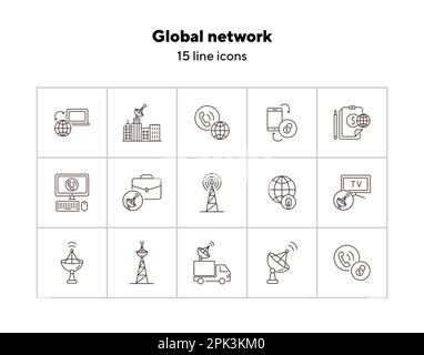 Dünne Symbolgruppe für globales Netzwerk Stock Vektor
