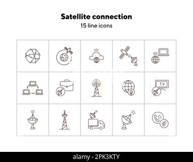 Dünne Symbolgruppe für Satellitenverbindung Stock Vektor