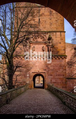 Heidelberger Schloss, Heidelberg, Baden-Württemberg, Deutschland, Europa, südblick auf den Torturm, auch Uhrenturm genannt. Stockfoto