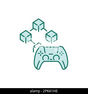 Symbol für die Farblinie des Blockchain-Spiels. Digitale Kryptografie. Piktogramm für Webseite. Stock Vektor