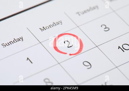 Kalender mit markiertem Datum Februar 2., Abschluss. Murmeltier-Tag Stockfoto