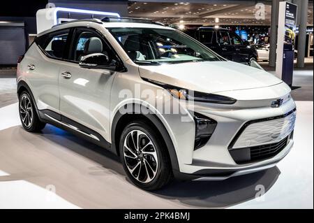 5. April 2023, New York City, New York, USA: Ein 2023 Chevrolet Bolt EUV auf der New York International Auto Show im Jacob Javits Convention Center in New York City. (Kreditbild: © Michael Brochstein/ZUMA Press Wire) NUR REDAKTIONELLE VERWENDUNG! Nicht für den kommerziellen GEBRAUCH! Stockfoto