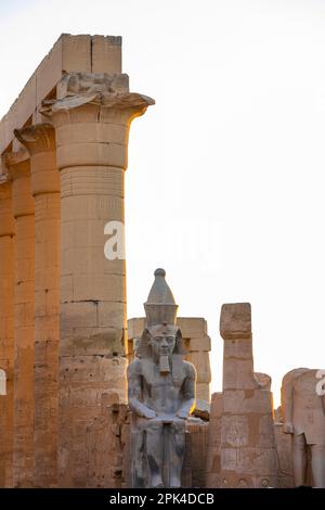 Der Koloss von Ramesses II im Ersten Gericht, Tempel von Luxor, Luxor, Ägypten, Nordostafrika Stockfoto