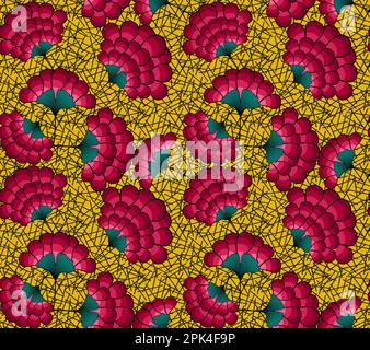 Nahtlose bunte Blumenmotive, afrikanisches Wachsmuster, handgefertigte Afro-ethnische Ornamente für Ihr Design, geometrische Tribal-Elemente. Vektortextur, Stock Vektor