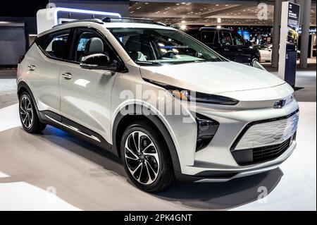 New York, Usa. 05. April 2023. Ein Chevrolet Bolt EUV aus dem Jahr 2023 auf der New York International Auto Show im Jacob Javits Convention Center in New York City. Kredit: SOPA Images Limited/Alamy Live News Stockfoto