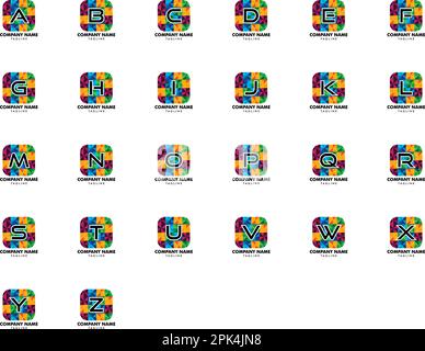 Satz der ersten Buchstaben des Logos, abgerundete Ecken mit Mosaikelement Stock Vektor