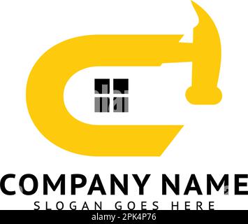 Anfangsbuchstabe C Hammer Logo Design für Bau, Herstellung und Reparatur Stock Vektor