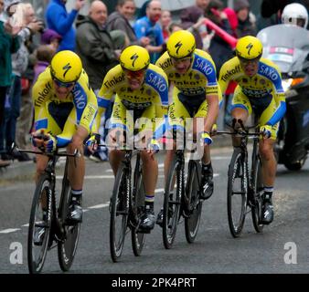 09. Mai 2014 - Giro D'Italia 2014 - Stage 1 - Pro-Rading-Team Tinkoff-Saxo auf der Straße beim heutigen Team-Time-Prozess in Belfast, Nordirland. Stockfoto