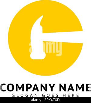 Anfangsbuchstabe C Hammer Logo Design für Bau, Herstellung und Reparatur Stock Vektor