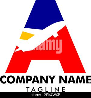 Anfangsbuchstabe Ein Reise-Logo-Symbol mit Flugzeug Stock Vektor