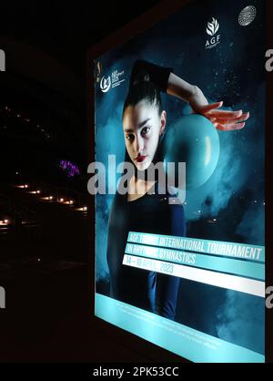 Internationales Turnier der AGF-Trophäe. FEIGENRHYTHMISCHE Turnweltmeisterschaft 2023 Baku Aserbaidschan. Blick in der Nähe der National Gymnastics Arena. April 21-23 Stockfoto