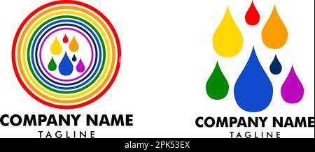 Set aus Regenbogen mit Regenlogo Vorlage für Vektorsymbole Stock Vektor