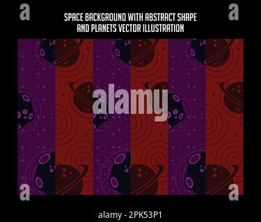 Set von Raumhintergrund mit abstrakter Form und Planetenvektordarstellung Stock Vektor