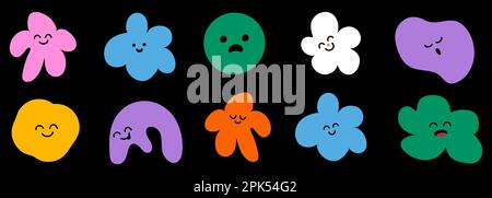 Satz abstrakter Figuren mit verschiedenen hellen Kritzelformen. Trendiger, lustiger Kunststil im Stil der 90s Jahre. Vektordarstellung Stock Vektor