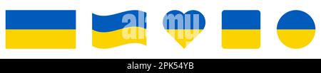 Ukrainische Flagge in verschiedenen Formen. Ukrainisches Flaggensymbol in Nationalfarben. Vektordarstellung Stock Vektor