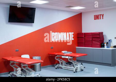 HIGHBURY, LONDON, ENGLAND - Stadiontouren das Fußballstadion Arsenal Emirates in London, Großbritannien Stockfoto