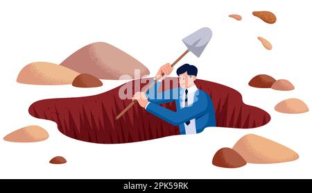 Geschäftsmann, der Loch auf White gräbt Stock Vektor