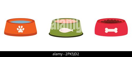 Bunte Schalen Für Haustiere. Vektorabflachung Stock Vektor