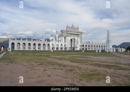 Replica de edificio de la Recova y plaza de Mayo, La Punta, San Luis, Argentinien Stockfoto