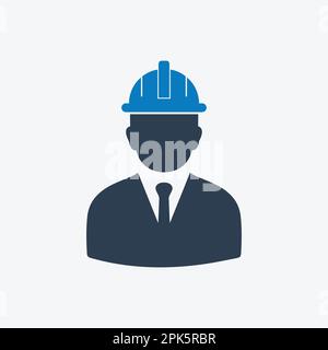 Bauingenieursymbol mit Schild für Mann und Sicherheitshelm. Bearbeitbare Vektor-EPS-Symboldarstellung. Stock Vektor