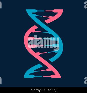 DNA-Molekül-Symbol, verdrehte Chromosomen, molekulare Spirale von rosa und blauer Farbe. Vektormikrobiologie und Biochemie Drahtmodell, Symbol der Evolution Stock Vektor