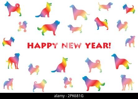 Vorlage für „das Jahr des Hundes“-Vektor-Neujahrskarte mit Hundesilhouette isoliert auf weißem Hintergrund. Stock Vektor