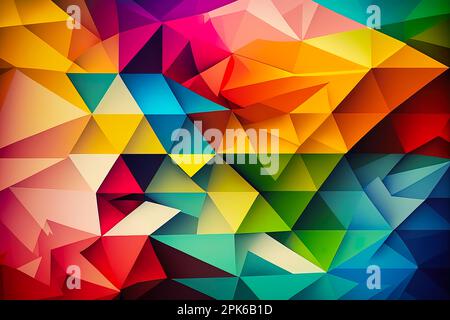 abstrakte Hintergrunddarstellung eines farbenfrohen geometrischen Dreiecks in regenbogen. Vieleckige Konstruktion. Stockfoto