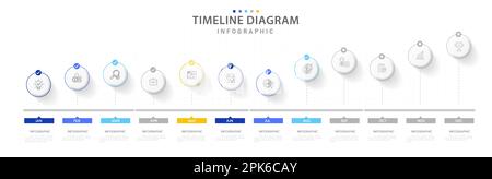 Infografik-Vorlage für Unternehmen. 12 Monate Moderne Zeitleiste Diagramm Kalender, Präsentation Vektor Infografik. Stock Vektor