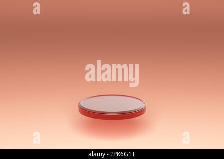 Rote Glasscheibe auf hellem Hintergrund. Minimalszene. Ein Podium für die Präsentation von Produkten. 3D-Rendering Stockfoto
