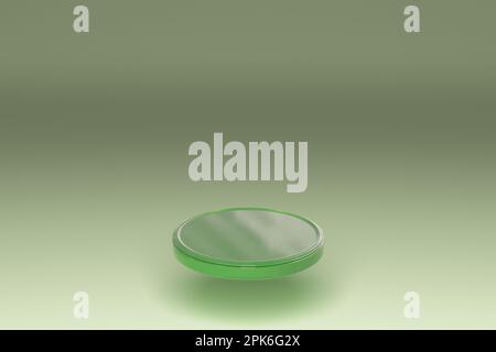 Grüne Glasscheibe auf hellem Hintergrund. Minimalszene. Ein Podium für die Präsentation von Produkten. 3D-Rendering Stockfoto