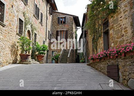 Gasse, historische Gebäude, Altstadt, Volpaia, Radda in Chianti, Provinz Siena, Toskana, Italien Stockfoto