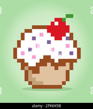 Pixel 8 Bit Cupcake. Speisen in Vektorgrafiken. Stock Vektor
