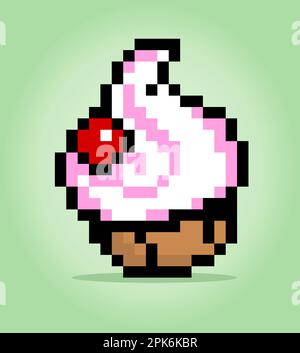 Pixel 8 Bit Cupcake. Speisen in Vektorgrafiken. Stock Vektor