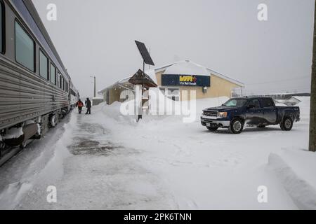 Via Rail-Haltestelle am Thompson Station am Industriepark in Thompson, Manitoba, Kanada Stockfoto