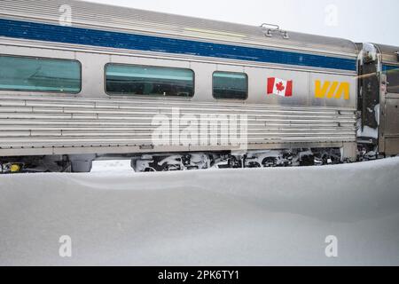 Via Rail-Haltestelle am Thompson Station am Industriepark in Thompson, Manitoba, Kanada Stockfoto