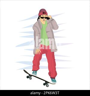 Vector Winter Damen Schlittschuhlaufen mit roter Wolle Wintermütze flaches Vektordesign Stock Vektor