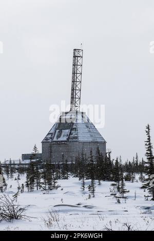 Aerobee-Startturm auf der stillgelegten Raketenanlage in Churchill, Manitoba, Kanada Stockfoto