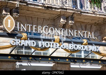 Bordeaux , Aquitaine Frankreich - 04 02 2023 : InterContinental Grand Hotel de Bordeaux Logo und Textschild an der Fassade Luxusherberge Stockfoto