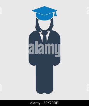 Symbol Für Graduate Student. Symbol für stehende Frau auf grauem Hintergrund. Flache Vektor-EPS. Stock Vektor