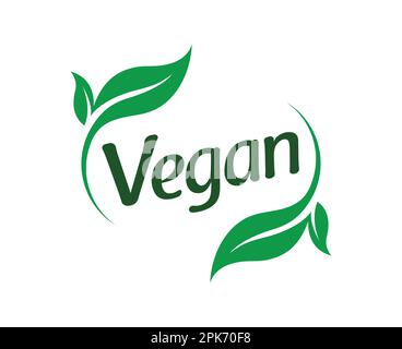 Eleganter grüner veganischer Vegetarier-Symbolvektor mit zwei Blättern, isoliert auf weißem Hintergrund Stock Vektor