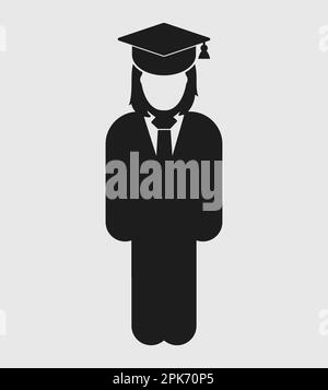 Symbol Für Graduate Student. Symbol für stehende Frau auf grauem Hintergrund. Flache Vektor-EPS. Stock Vektor
