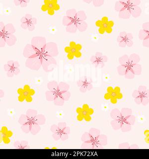 Nahtlose Blumenvektoren in Pastellfarben für Hintergrundbilder, Druck und Stoff. Die verschiedenen Blumen auf dem Hintergrund. Abbildung handgezeichnet. Stockfoto