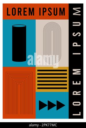 Cover im modernen Grafikdesign mit geometrischen Silhouettenfiguren und -Formen. Brutalismus-Grundelemente. Bauhaus Retro-Design Stock Vektor