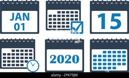 Kalendersymbolgruppe. Vektor-EPS mit flacher und Linienstil Stock Vektor