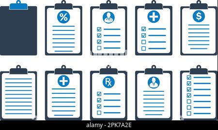 Symbolgruppe der Zwischenablage. Flache Vektor-EPS. Stock Vektor