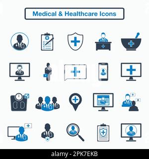 Symbolsatz für Medizin und Gesundheitswesen. Flache Vektor-EPS. Stock Vektor