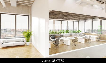 3D Abbildung des Reinigungsraums im Loft-Stil. Stockfoto